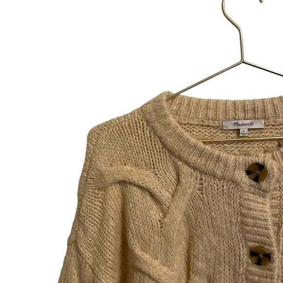 Madewell Heather Powder Cable Ashmont Cardigan Wool Blend Sweater Size Small NWT - Picture 4 of 10